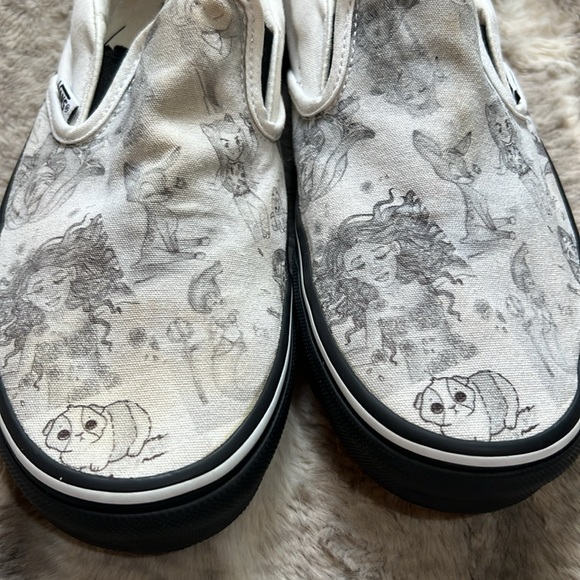 Vans Shoes - Vans White and Black custom Slip-On Sneakers